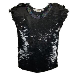 Oleg Cassini Womens All Over Sequin Sleeveless Silk Top Black Lined Size Small